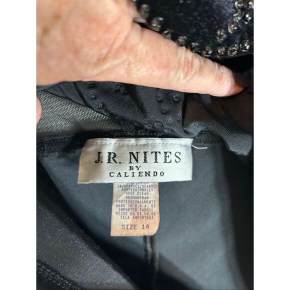 JR Nites Velvet Mesh Rhinestone Goth Glam Sheer Sleeve Top Sz14 Evening Blouse - Picture 6 of 12